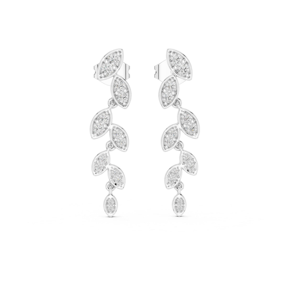 Moissanite Pavé Leaf Vine Drop Earrings – 925 Sterling Silver, 18K Gold Vermeil