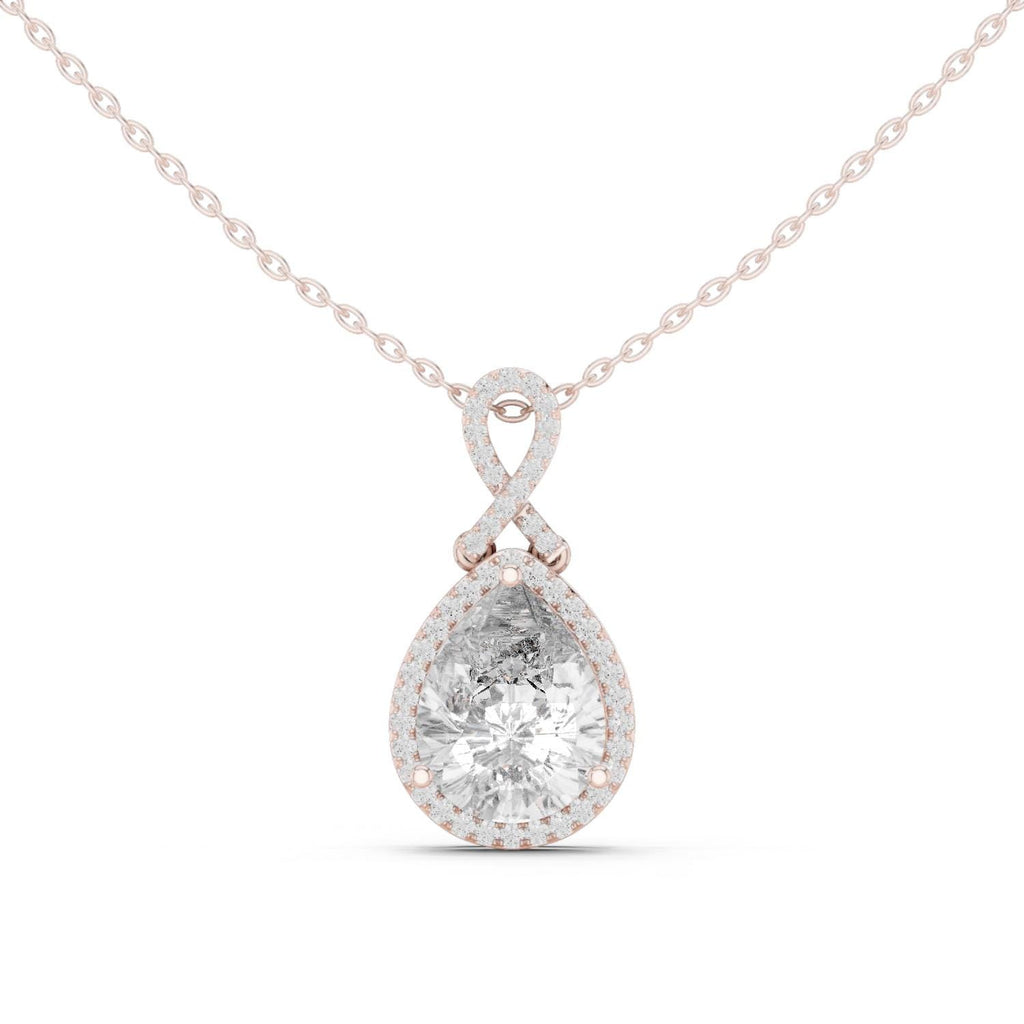 Pear Moissanite Halo Pendant with Crossover Bail – 925 Sterling Silver, 18K Gold Vermeil