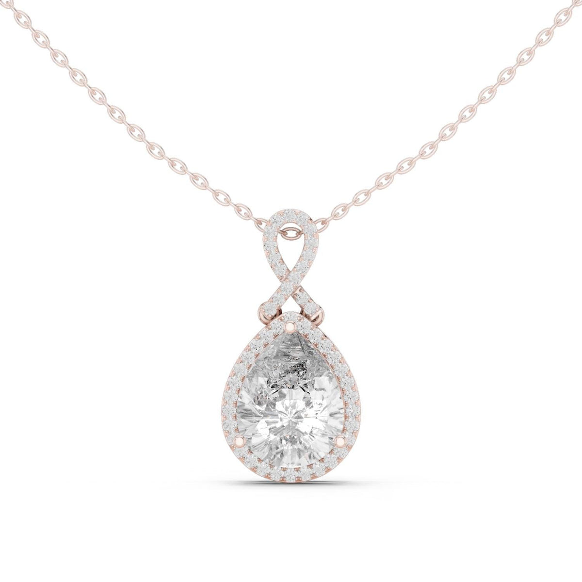 Pear Moissanite Halo Pendant with Crossover Bail – 925 Sterling Silver, 18K Gold Vermeil