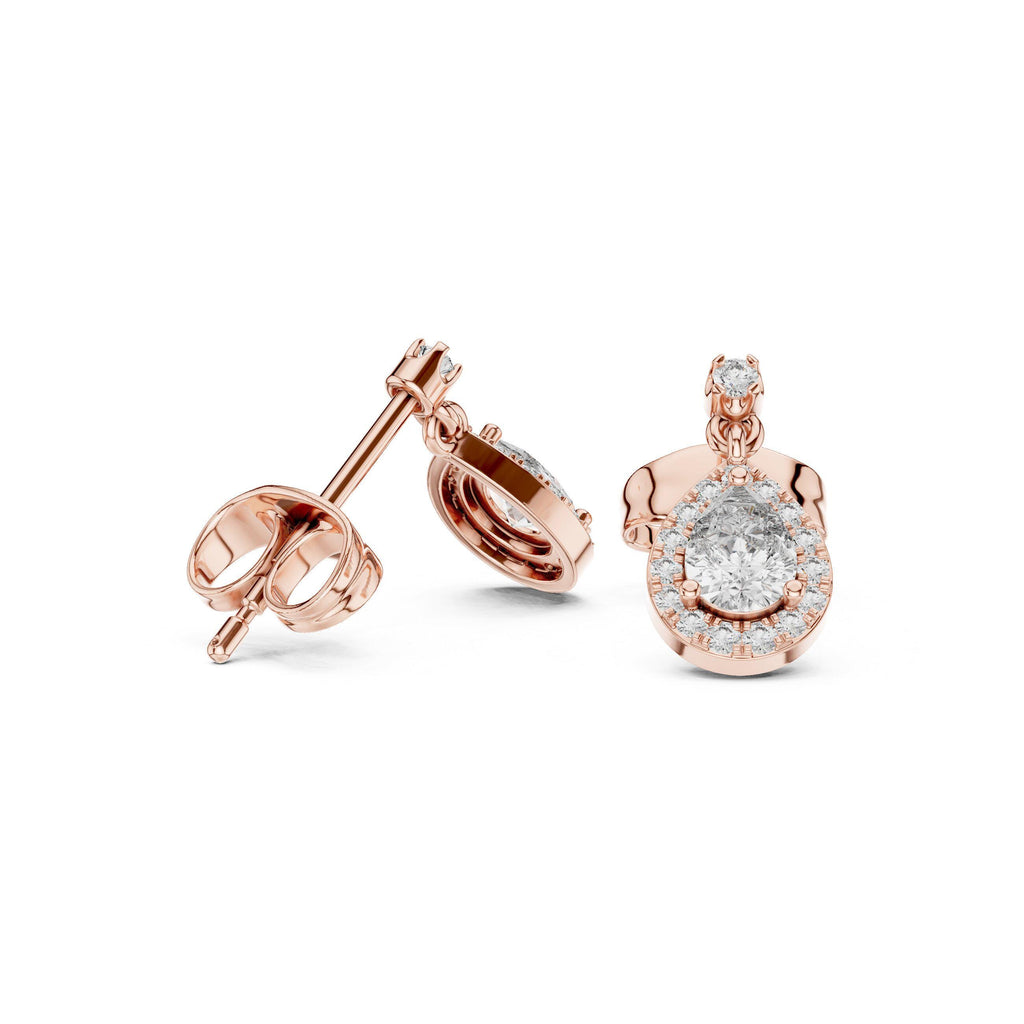 Pear Moissanite Halo Drop Earrings – 925 Sterling Silver, 18K Gold Vermeil