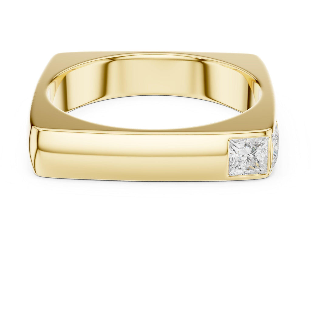Men's Square-Profile Moissanite Ring with Princess-Cut Accent – 925 Sterling Silver, 18K Gold Vermeil