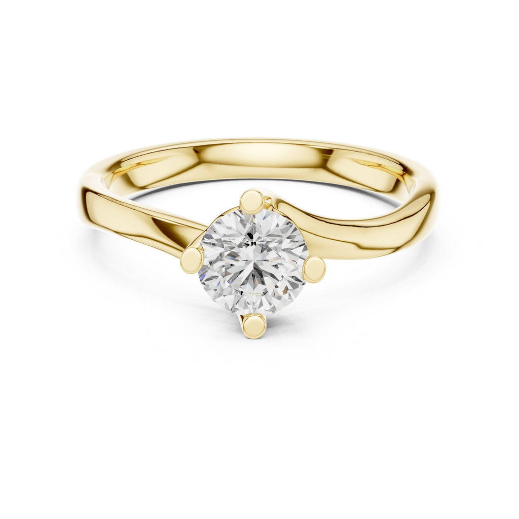 Round Moissanite Twist Solitaire Ring, 5mm – 925 Sterling Silver, 18K Gold Vermeil