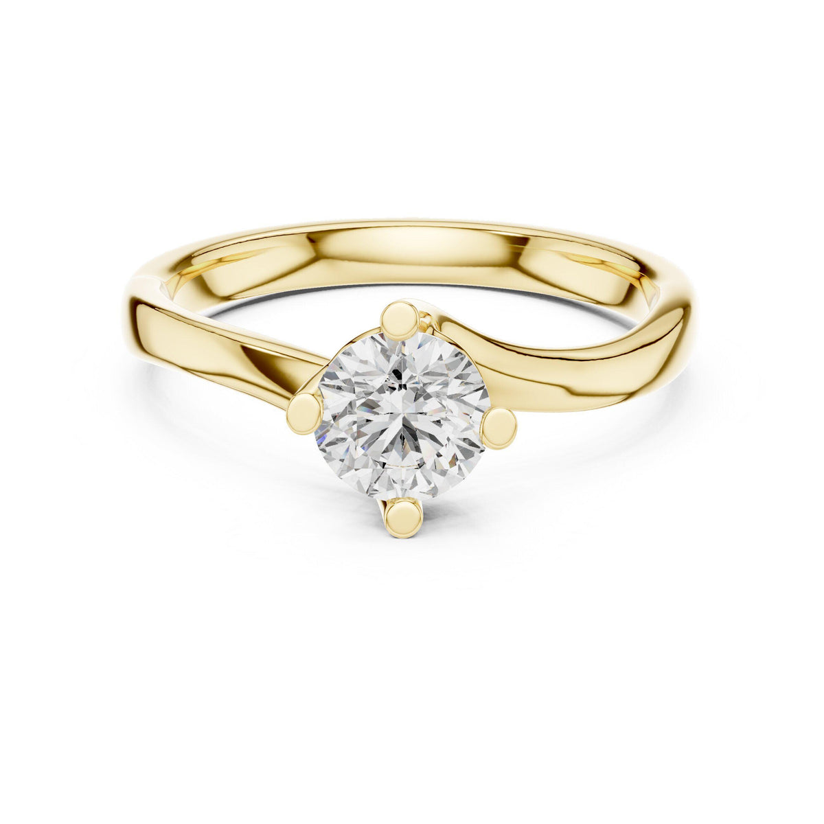 Round Moissanite Twist Solitaire Ring, 5mm – 925 Sterling Silver, 18K Gold Vermeil