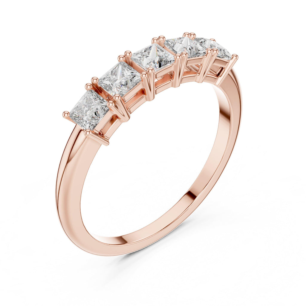 Princess-Cut Moissanite Five-Stone Band – 925 Sterling Silver, 18K Gold Vermeil