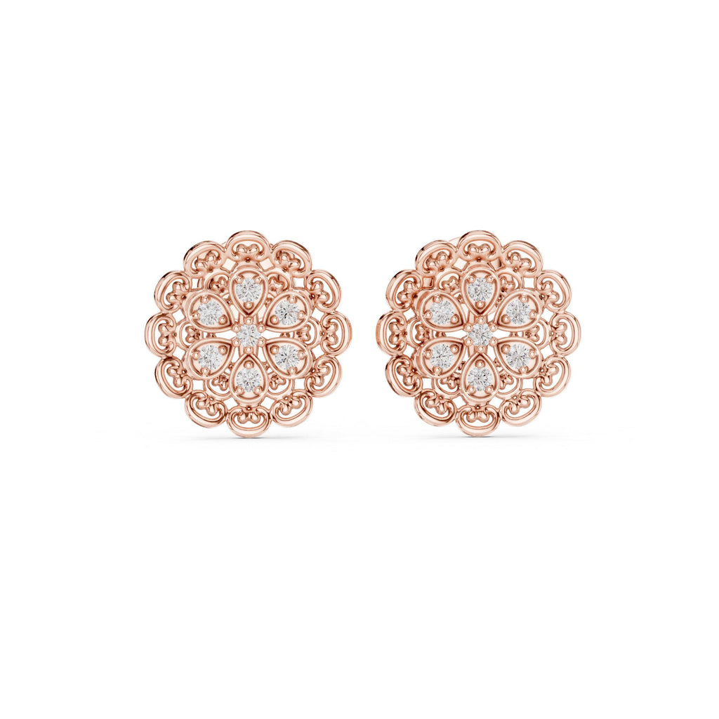 Moissanite Filigree Medallion Stud Earrings – 925 Sterling Silver, 18K Gold Vermeil