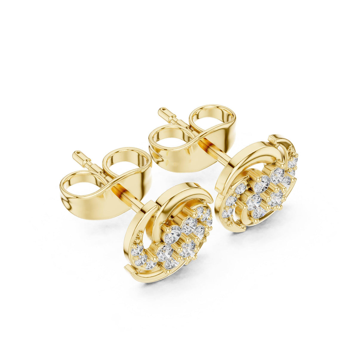 Moissanite Pavé Pinwheel Stud Earrings – 925 Sterling Silver, 18K Gold Vermeil