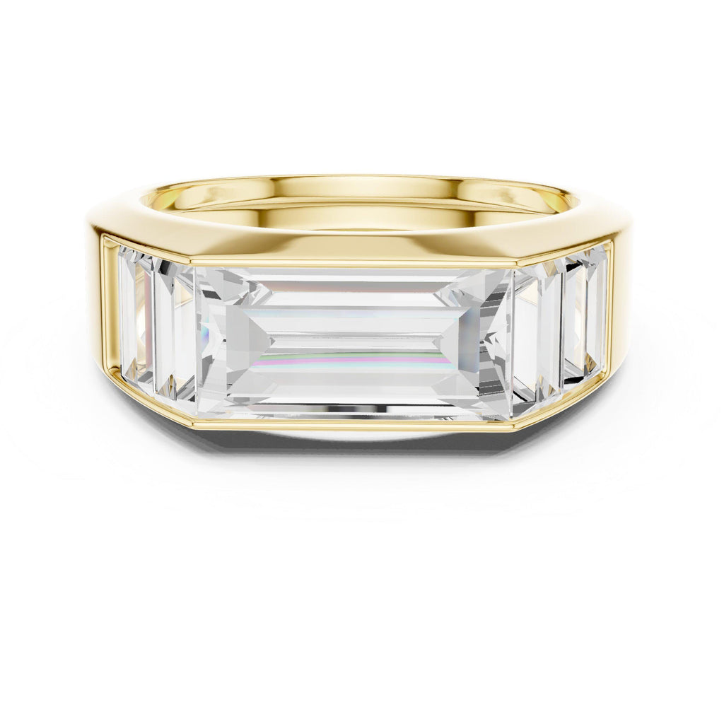 Men's Three-Stone Emerald-Cut Moissanite Ring – 925 Sterling Silver, 18K Gold Vermeil