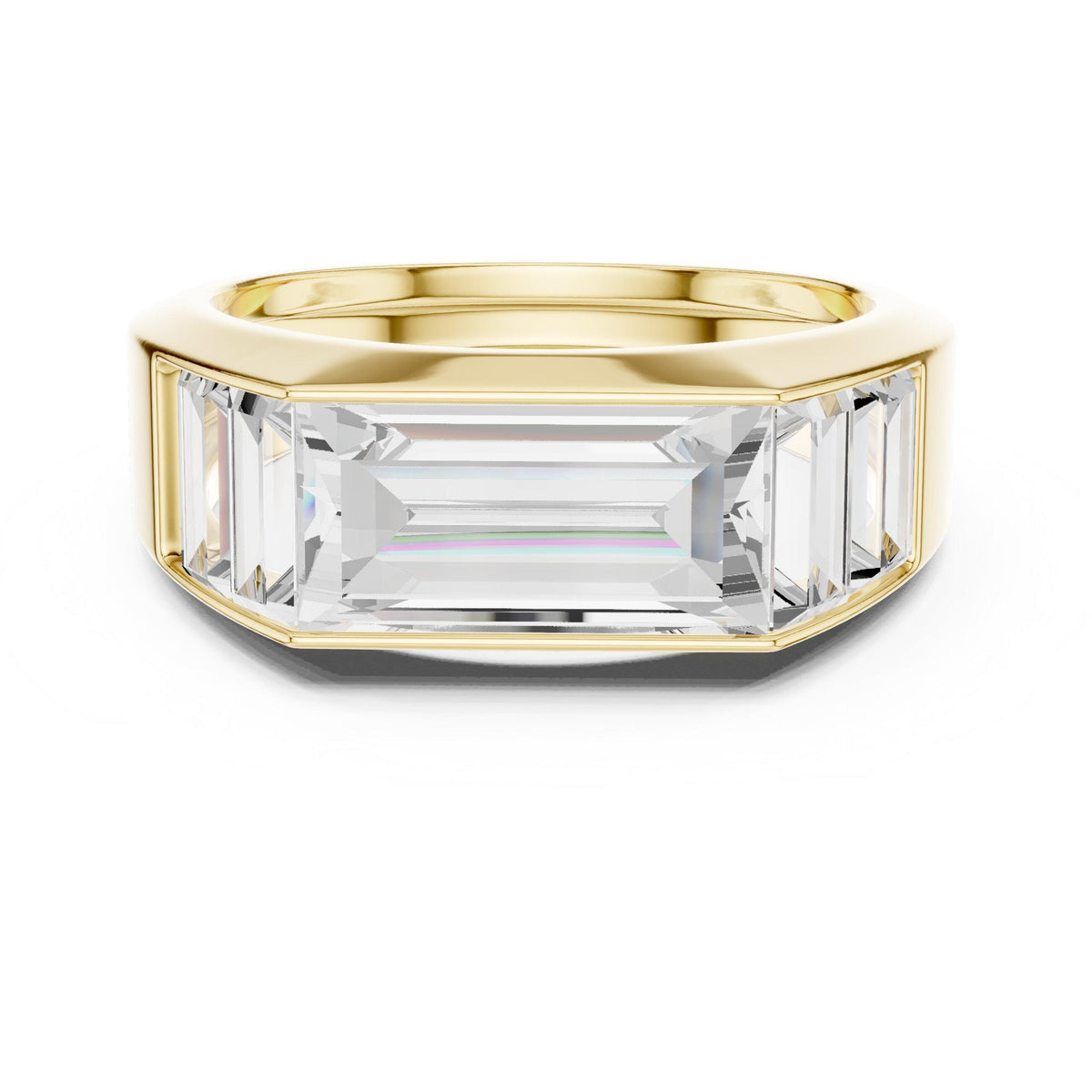 Men's Three-Stone Emerald-Cut Moissanite Ring – 925 Sterling Silver, 18K Gold Vermeil