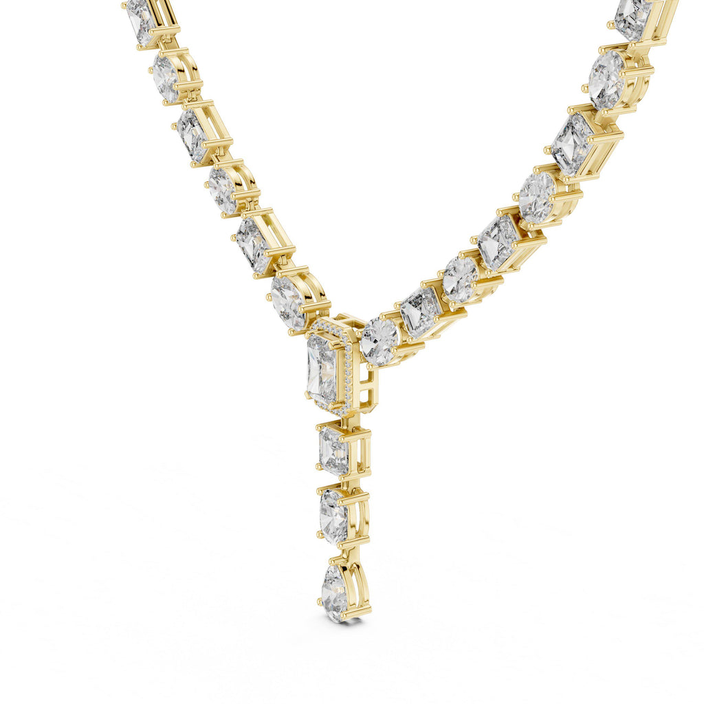 Mixed-Cut Moissanite Y-Drop Tennis Necklace – 925 Sterling Silver, 18K Gold Vermeil