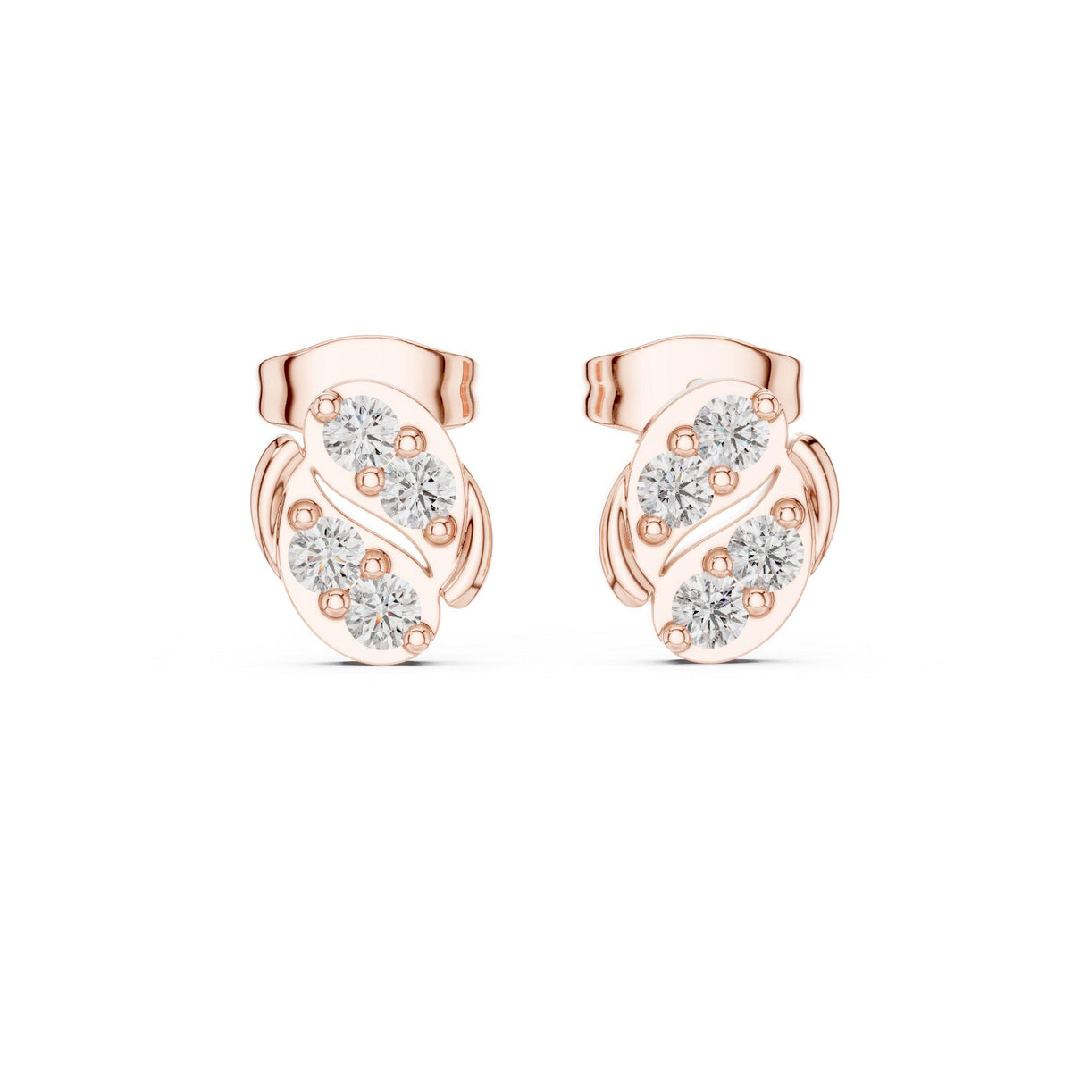 Moissanite Pavé Swirl Oval Stud Earrings – 925 Sterling Silver, 18K Gold Vermeil