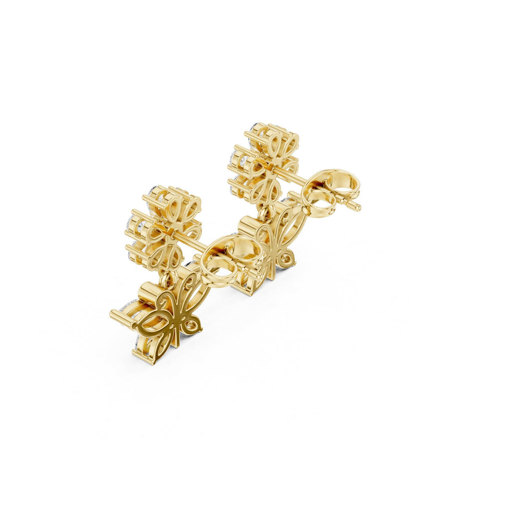 Moissanite Flower & Starburst Drop Earrings – 925 Sterling Silver, 18K Gold Vermeil