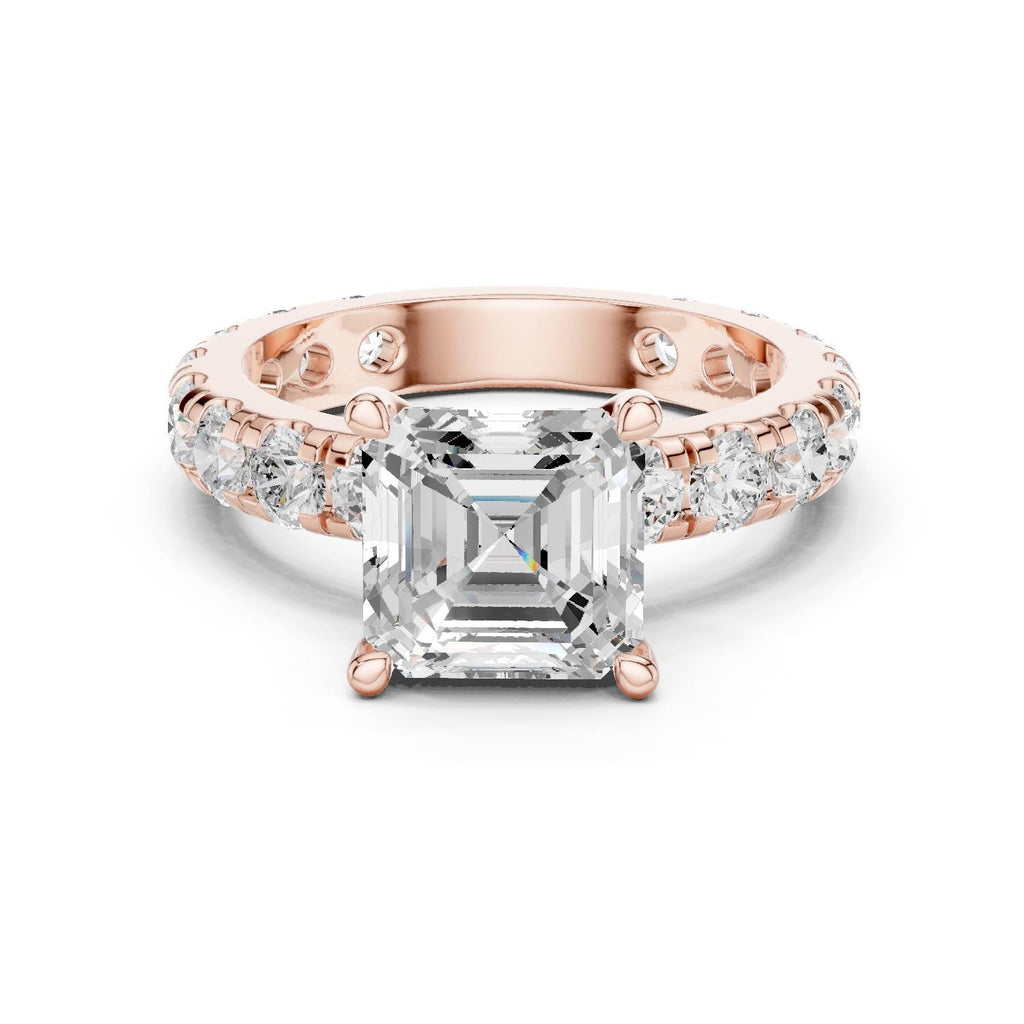 Asscher-Cut Moissanite Ring with Pavé Band – 925 Sterling Silver, 18K Gold Vermeil