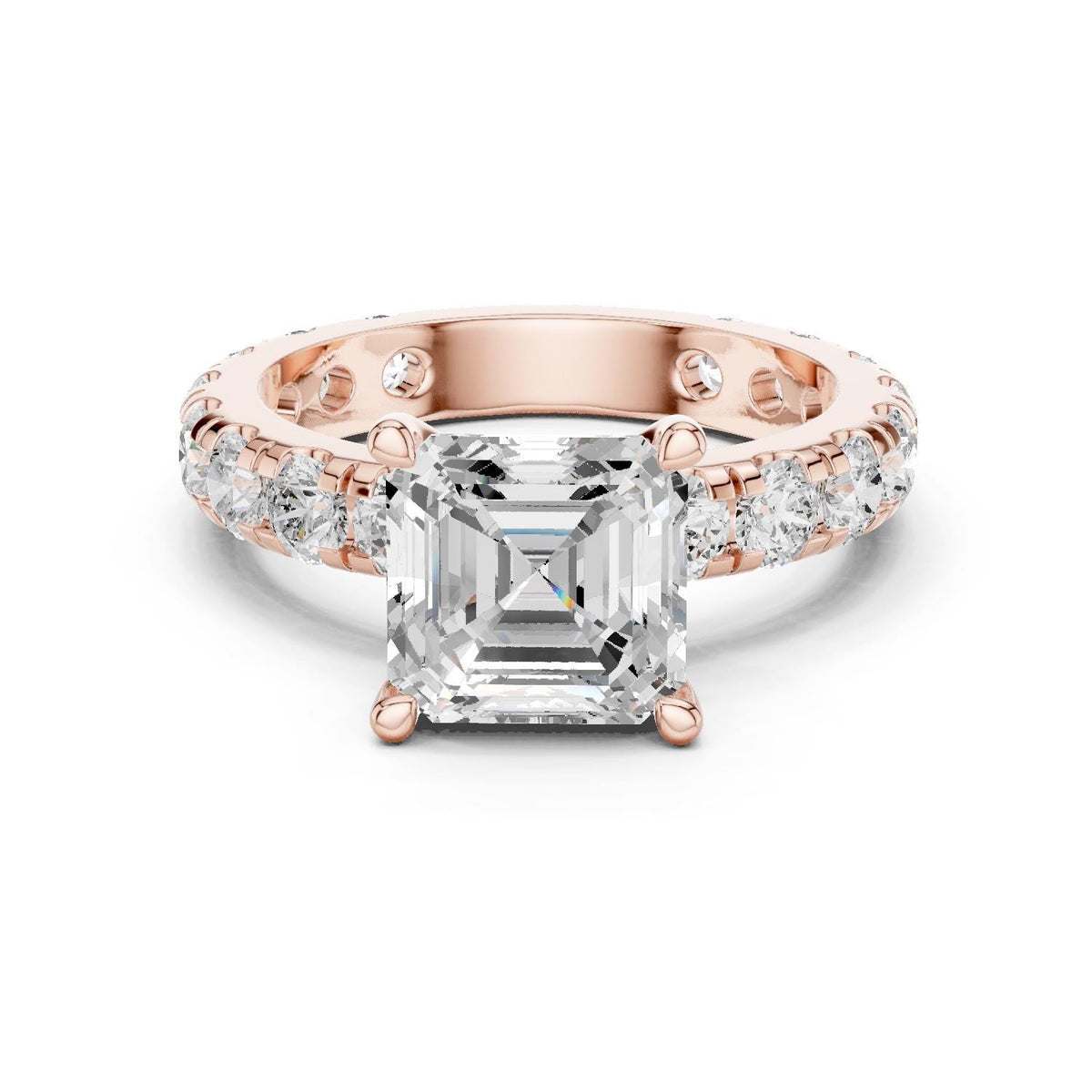 Asscher-Cut Moissanite Ring with Pavé Band – 925 Sterling Silver, 18K Gold Vermeil