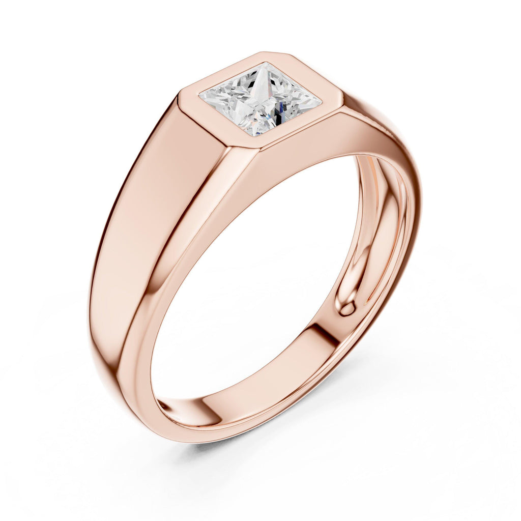 Men's Princess-Cut Moissanite Signet Ring, Flat Top – 925 Sterling Silver, 18K Gold Vermeil