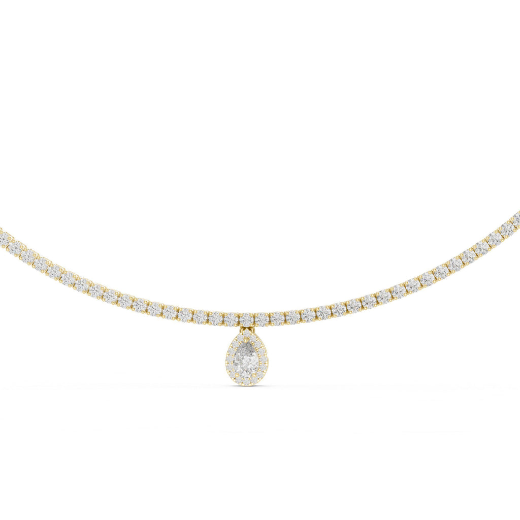 Pear Moissanite Drop Tennis Necklace – 925 Sterling Silver, 18K Gold Vermeil