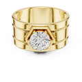 Men's Round Moissanite Ring with Hexagon Frame, Wide Band – 925 Sterling Silver, 18K Gold Vermeil