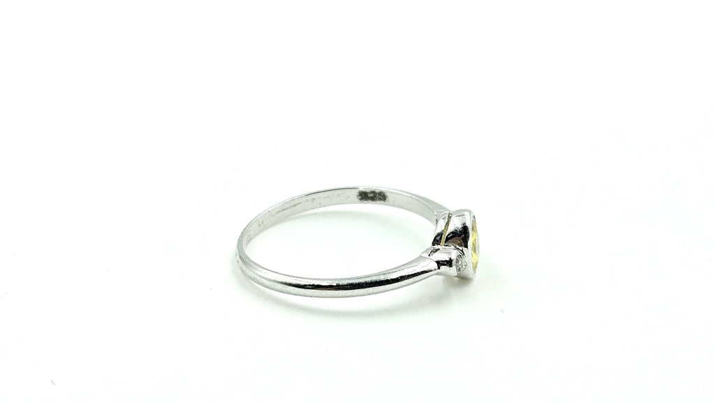 Bezel-Set Yellow Sapphire & Diamond Ring – 925 Sterling Silver, 18K White Gold Vermeil