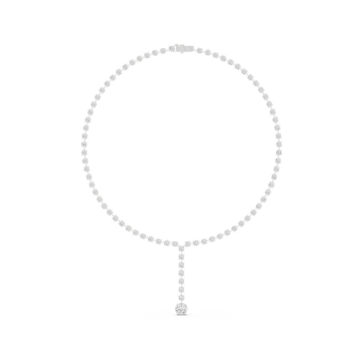 Round Moissanite Lariat Tennis Necklace – 925 Sterling Silver, 18K Gold Vermeil