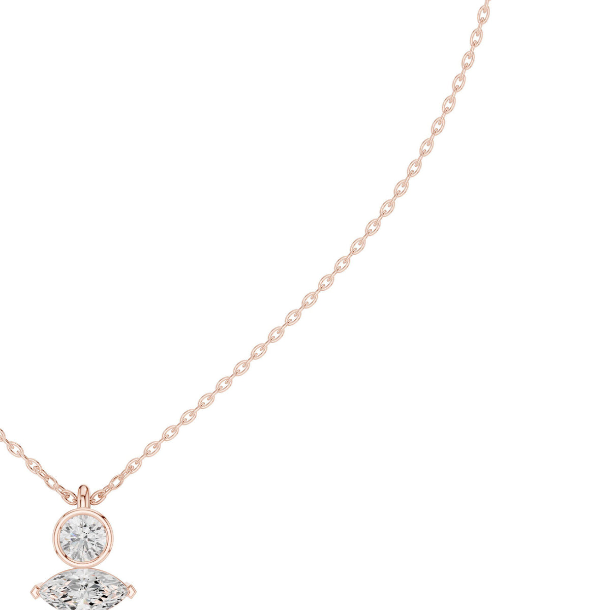 Round & Marquise Moissanite Bezel Drop Necklace – 925 Sterling Silver, 18K Gold Vermeil