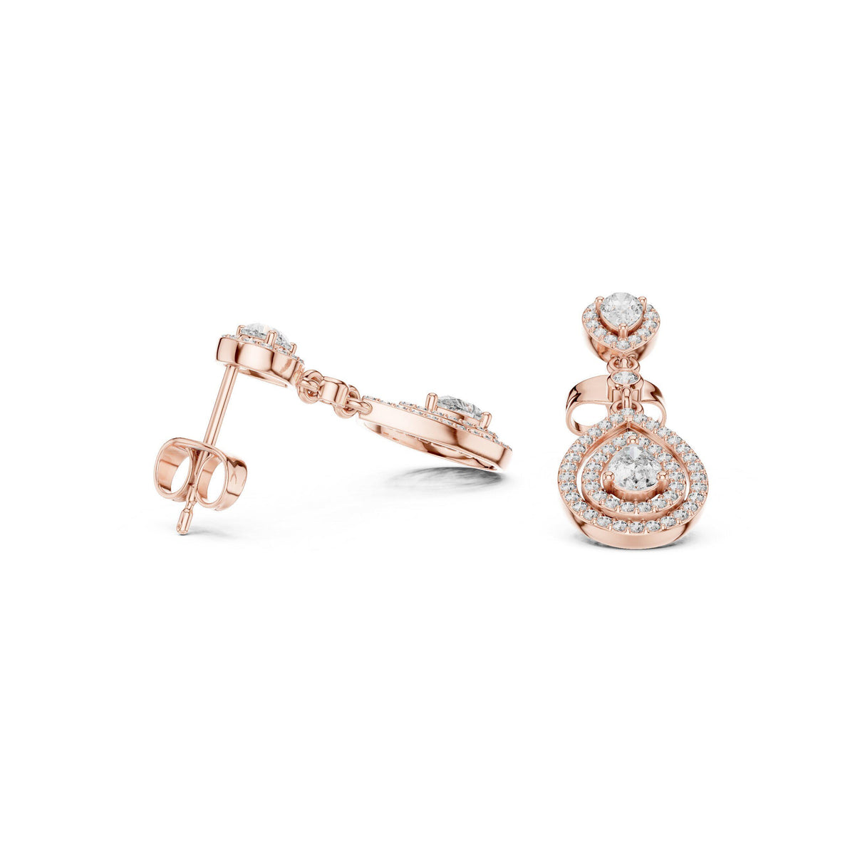 Pear Moissanite Double-Teardrop Halo Drop Earrings – 925 Sterling Silver, 18K Gold Vermeil