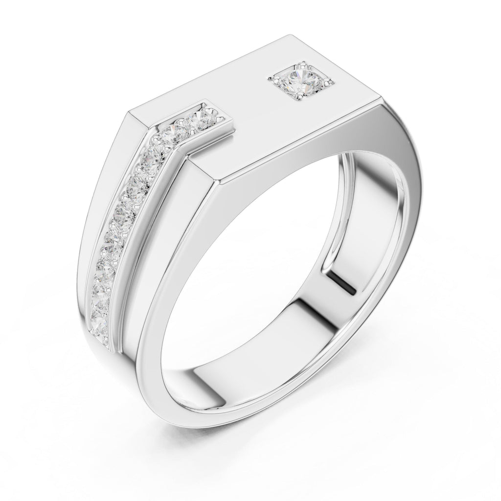 Men's Flat-Top Signet with Pavé Strip and Princess-Cut Accent – 925 Sterling Silver, 18K Gold Vermeil