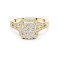 Cushion-Cluster Moissanite Halo Ring with Split Pavé Band – 925 Sterling Silver, 18K Gold Vermeil