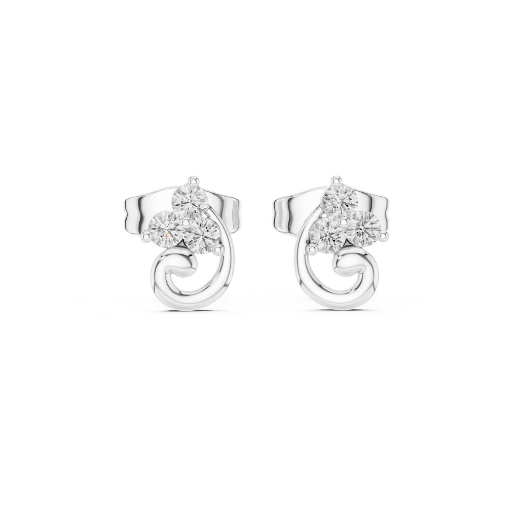 Moissanite Trio Swirl Stud Earrings – 925 Sterling Silver, 18K Gold Vermeil