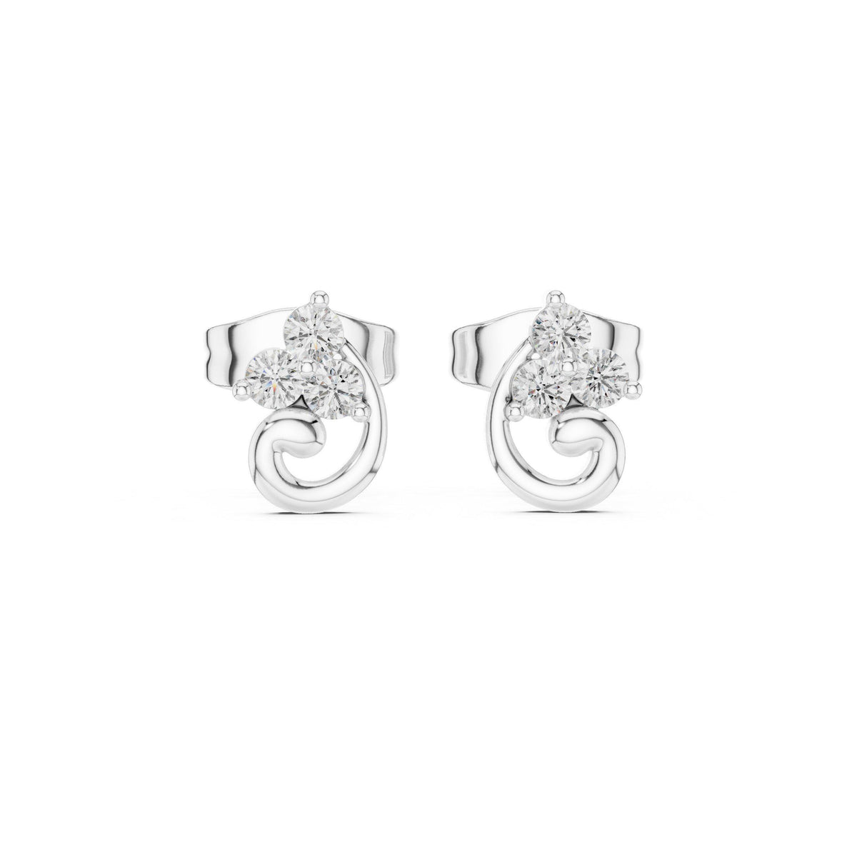 Moissanite Trio Swirl Stud Earrings – 925 Sterling Silver, 18K Gold Vermeil