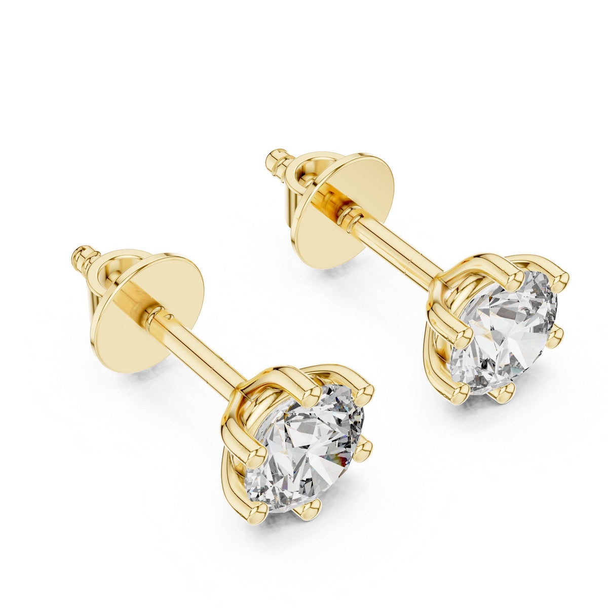 5mm Round Moissanite Six-Prong Stud Earrings – 925 Sterling Silver, 18K Gold Vermeil