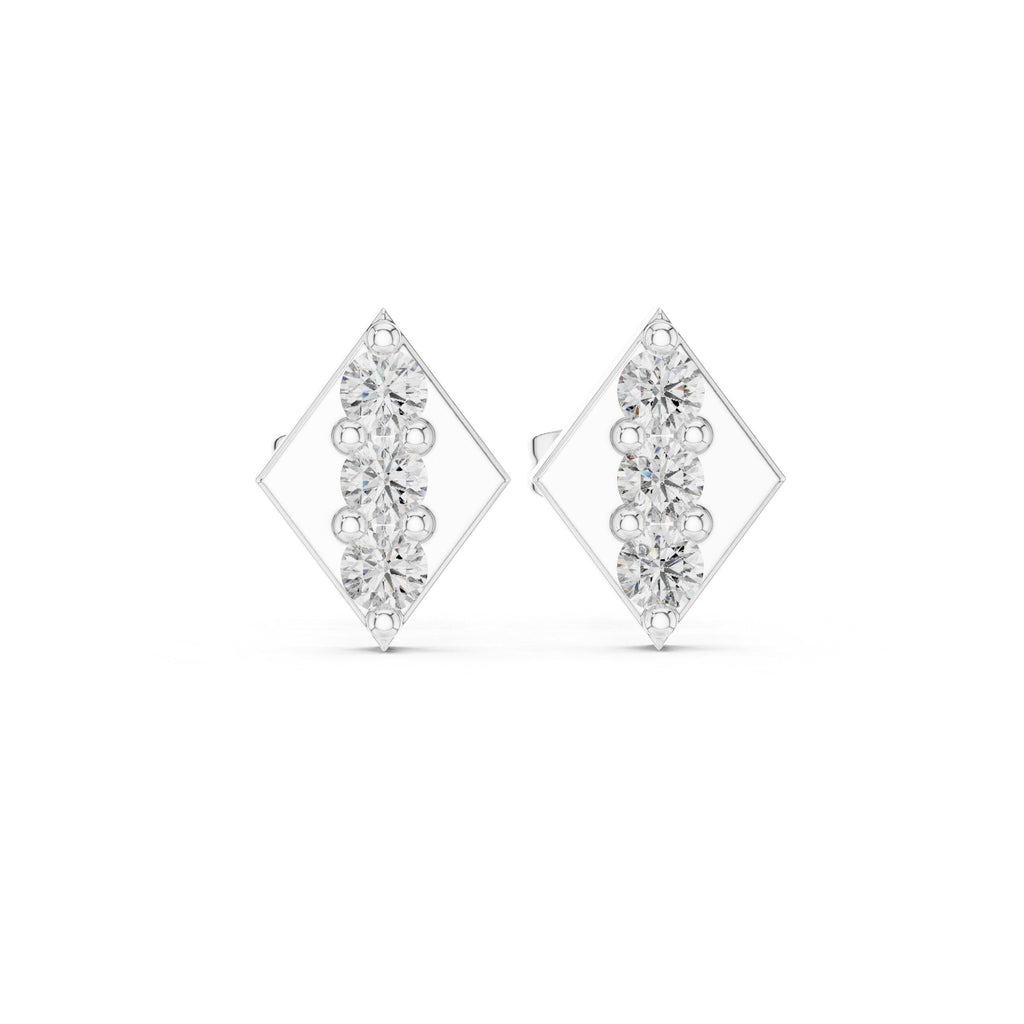 Moissanite Rhombus Three-Stone Stud Earrings – 925 Sterling Silver, 18K Gold Vermeil
