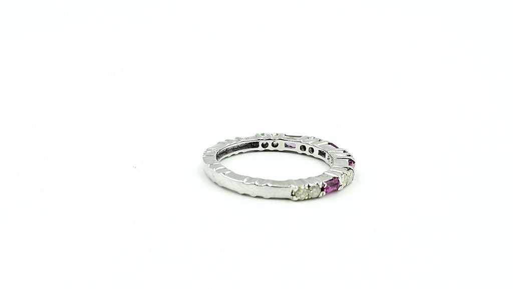 Ruby & Diamond Eternity Band – 925 Sterling Silver, 18K White Gold Vermeil