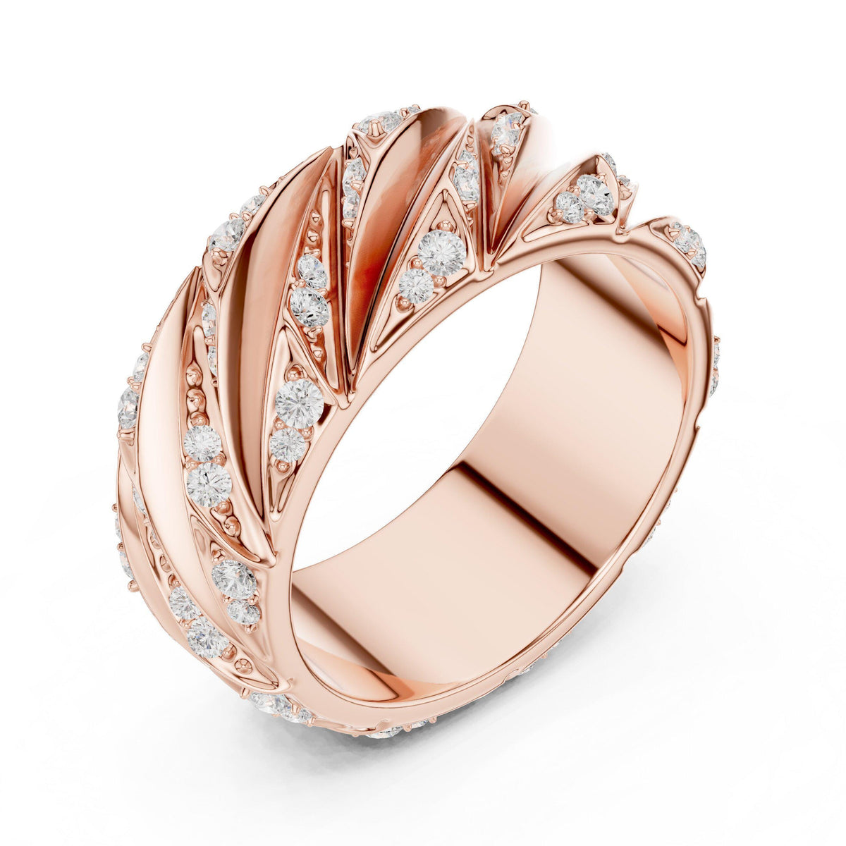Men's Wide Moissanite Band with Diagonal Cutout Stripes – 925 Sterling Silver, 18K Gold Vermeil