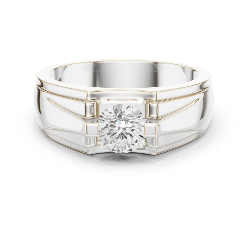 Men's Round Moissanite Ring, Stepped Square Setting – 925 Sterling Silver, 18K Gold Vermeil