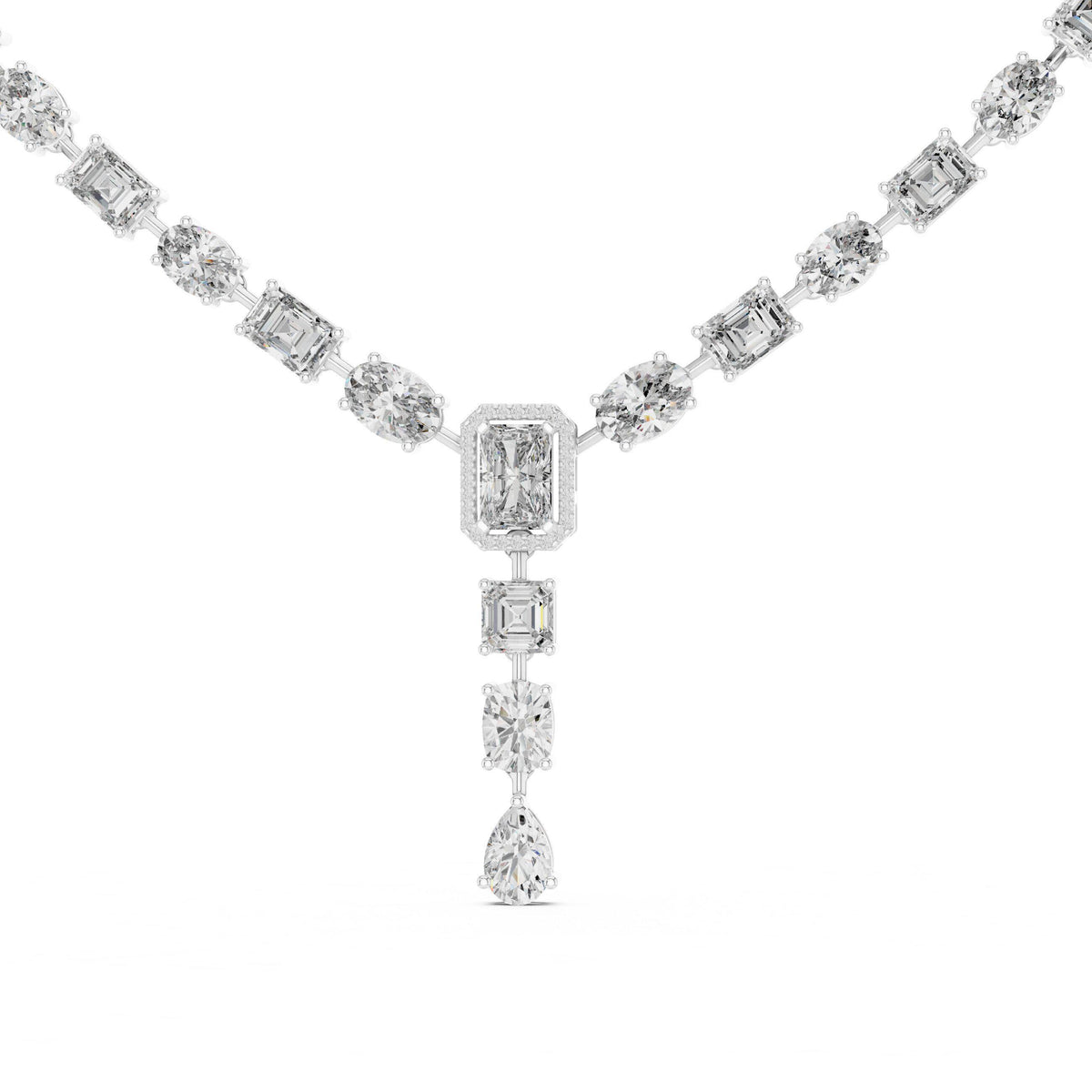 Mixed-Cut Moissanite Y-Drop Tennis Necklace – 925 Sterling Silver, 18K Gold Vermeil