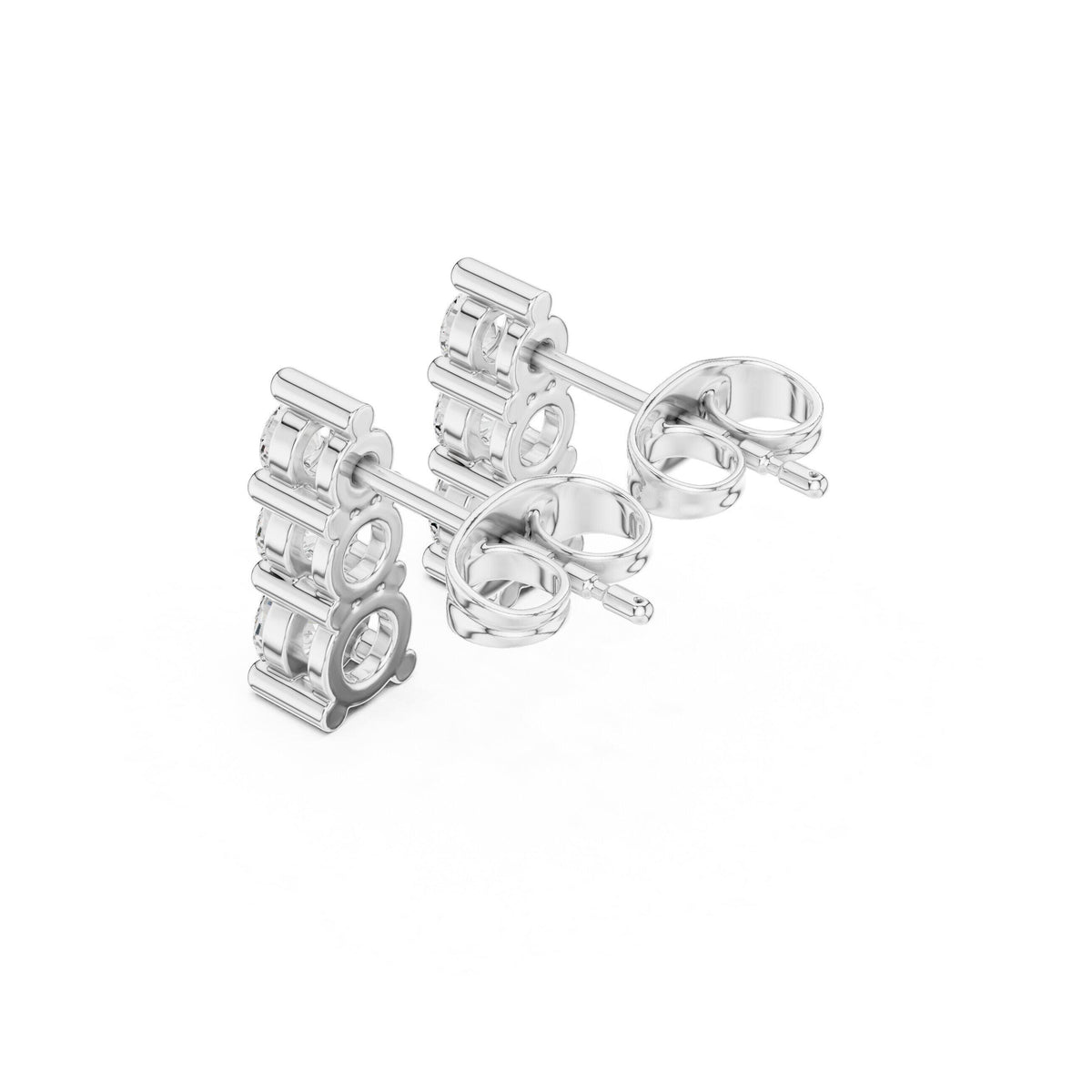 Moissanite Vertical Three-Stone Stud Earrings – 925 Sterling Silver, 18K Gold Vermeil