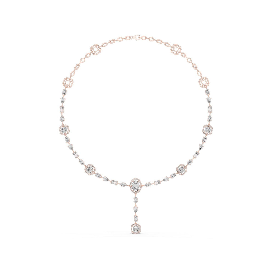 Oval Halo Moissanite Y-Drop Necklace – 925 Sterling Silver, 18K Gold Vermeil