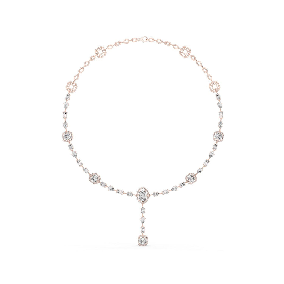Oval Halo Moissanite Y-Drop Necklace – 925 Sterling Silver, 18K Gold Vermeil