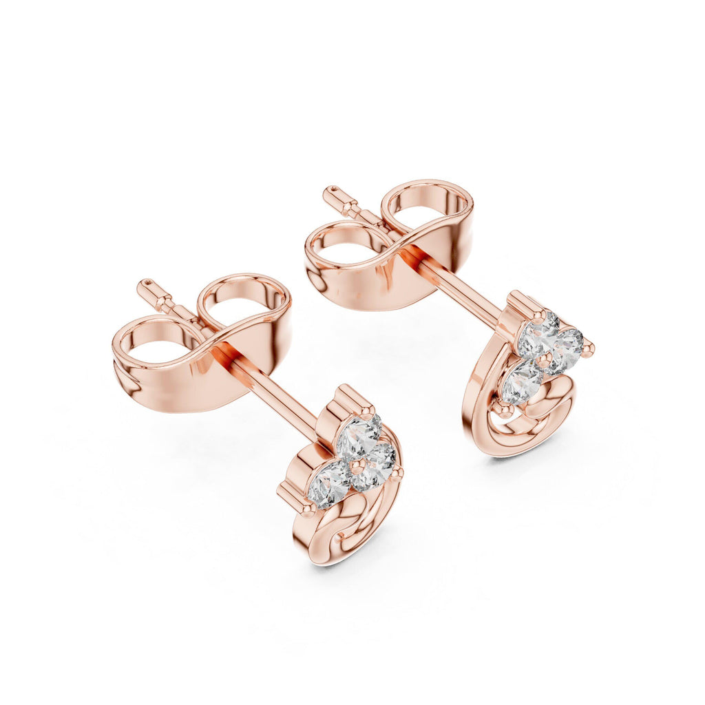 Moissanite Trio Swirl Stud Earrings – 925 Sterling Silver, 18K Gold Vermeil