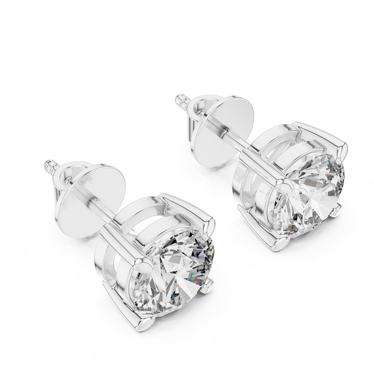 7mm Round Moissanite Four-Prong Stud Earrings – 925 Sterling Silver, 18K Gold Vermeil