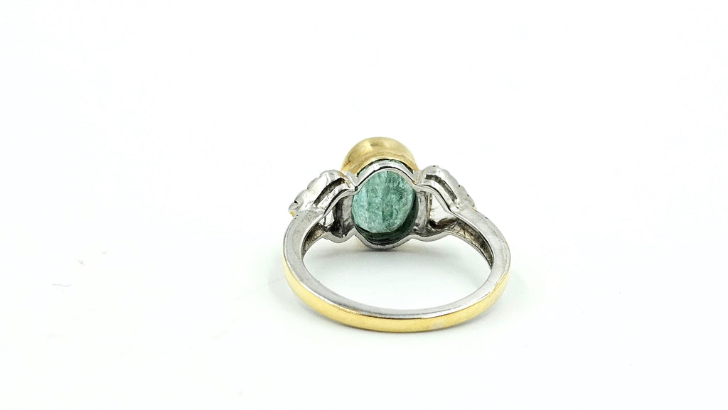 Oval Cabochon Emerald Ring with Diamond Accents – 925 Sterling Silver, 18K Gold Vermeil