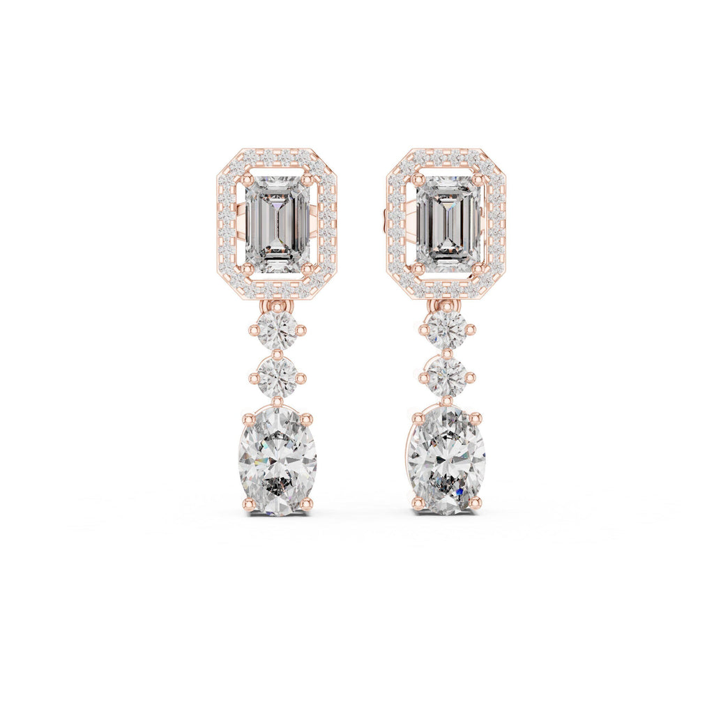 Emerald-Cut Halo Moissanite Drop Earrings – 925 Sterling Silver, 18K Gold Vermeil