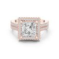 Princess-Cut Moissanite Halo Ring with Triple-Row Pavé Band – 925 Sterling Silver, 18K Gold Vermeil