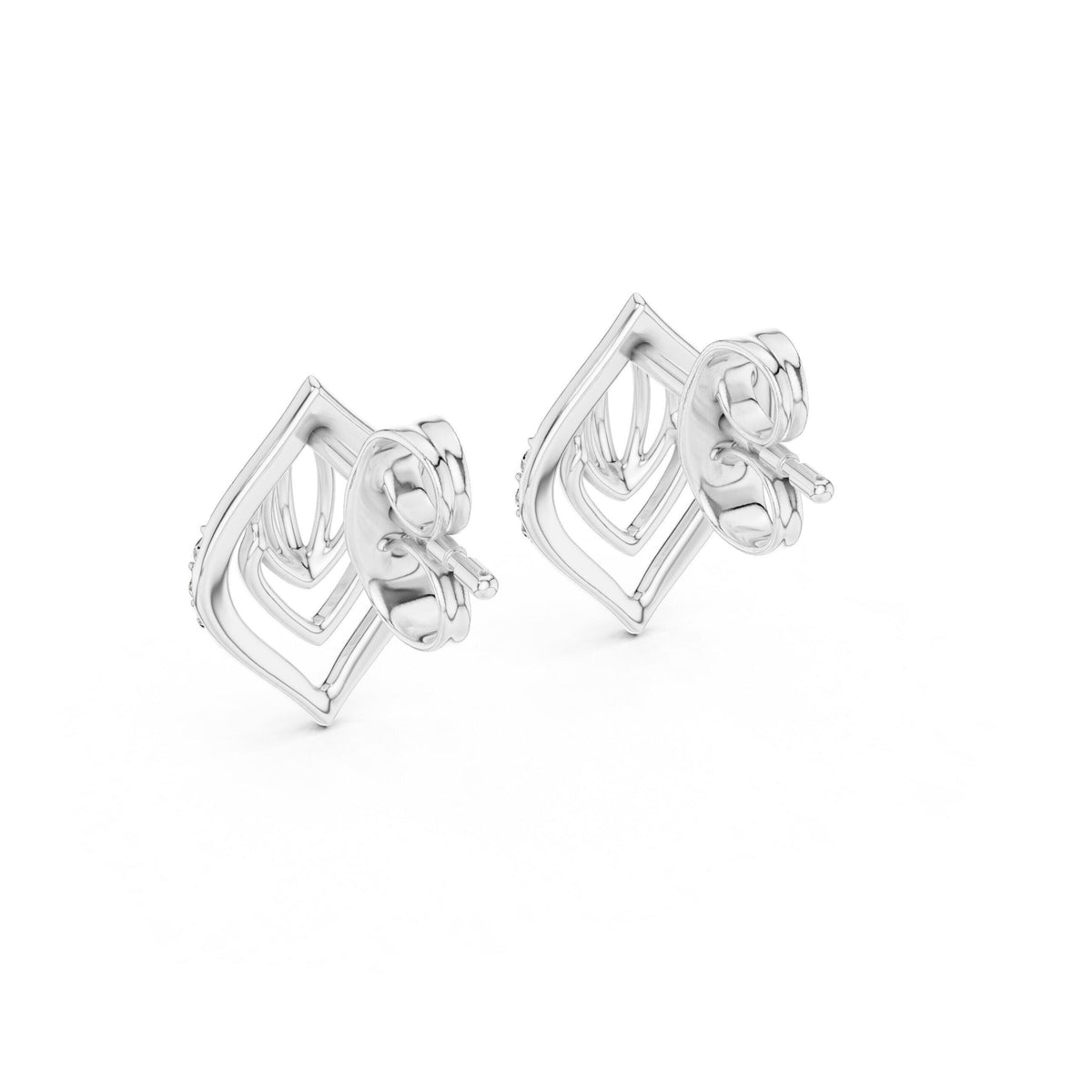 Moissanite Pavé Leaf Outline Stud Earrings – 925 Sterling Silver, 18K Gold Vermeil