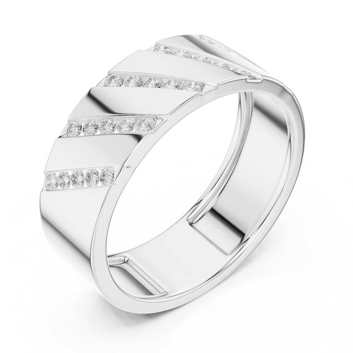 Men's Wide Moissanite Band with Diagonal Pavé – 925 Sterling Silver, 18K Gold Vermeil