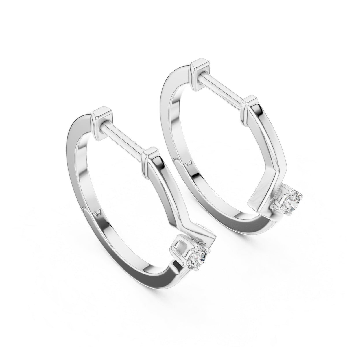 Round Moissanite Chevron Huggie Hoop Earrings – 925 Sterling Silver, 18K Gold Vermeil