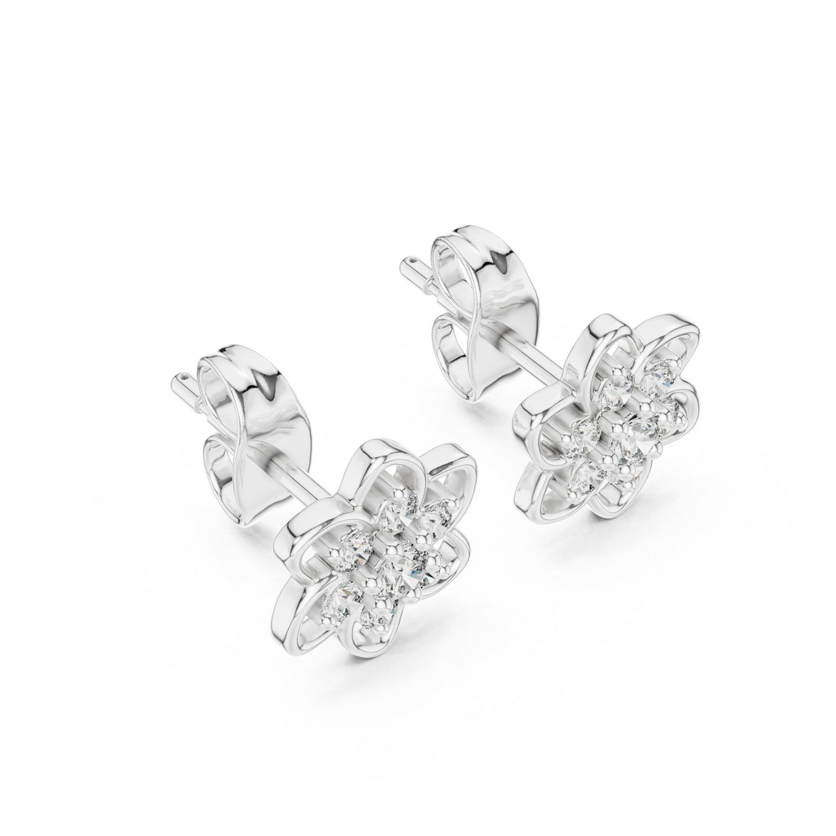 Moissanite Open Flower Cluster Stud Earrings – 925 Sterling Silver, 18K Gold Vermeil