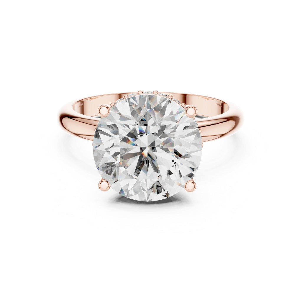 Round Moissanite Solitaire Ring with Slim Band and Hidden Halo – 925 Sterling Silver, 18K Gold Vermeil