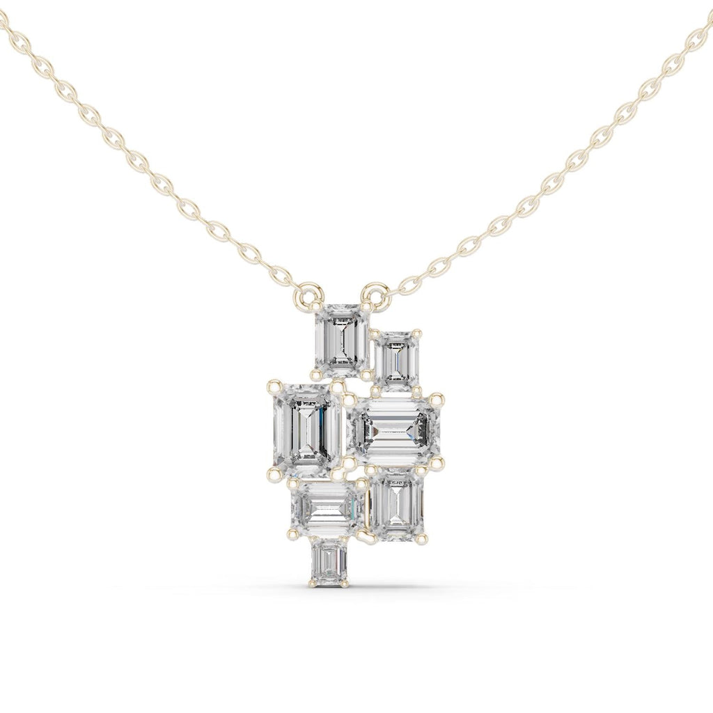 Emerald-Cut Moissanite Mosaic Cluster Necklace – 925 Sterling Silver, 18K Gold Vermeil