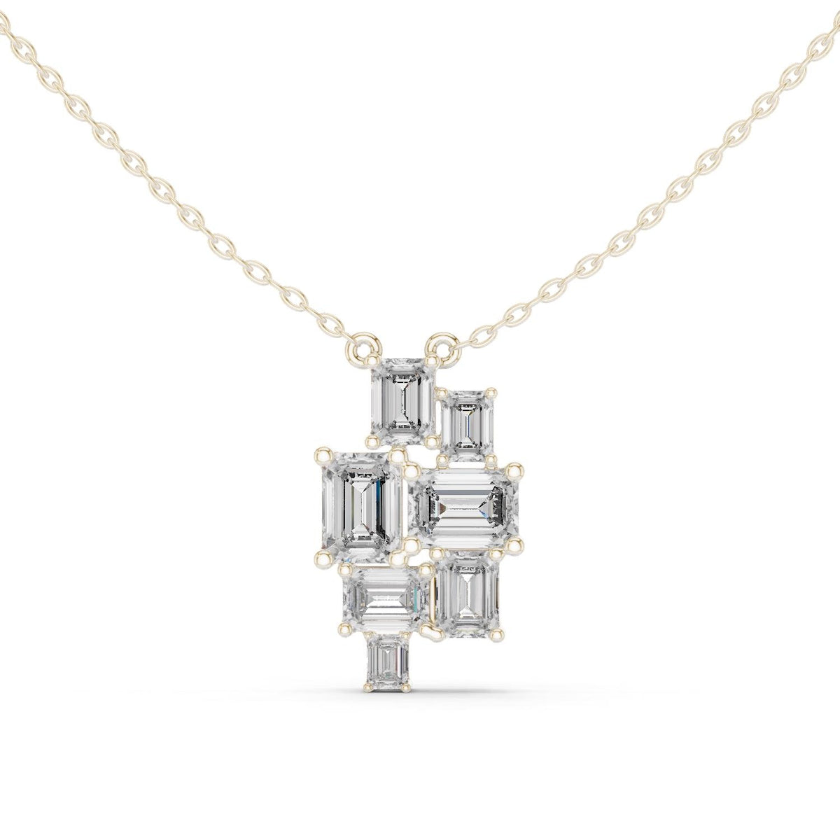 Emerald-Cut Moissanite Mosaic Cluster Necklace – 925 Sterling Silver, 18K Gold Vermeil