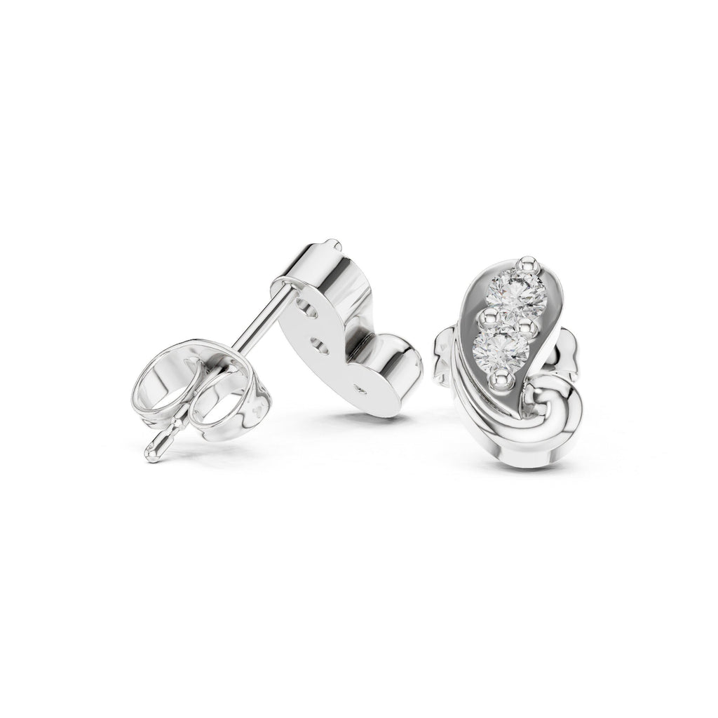 Moissanite Pavé Paisley Stud Earrings – 925 Sterling Silver, 18K Gold Vermeil